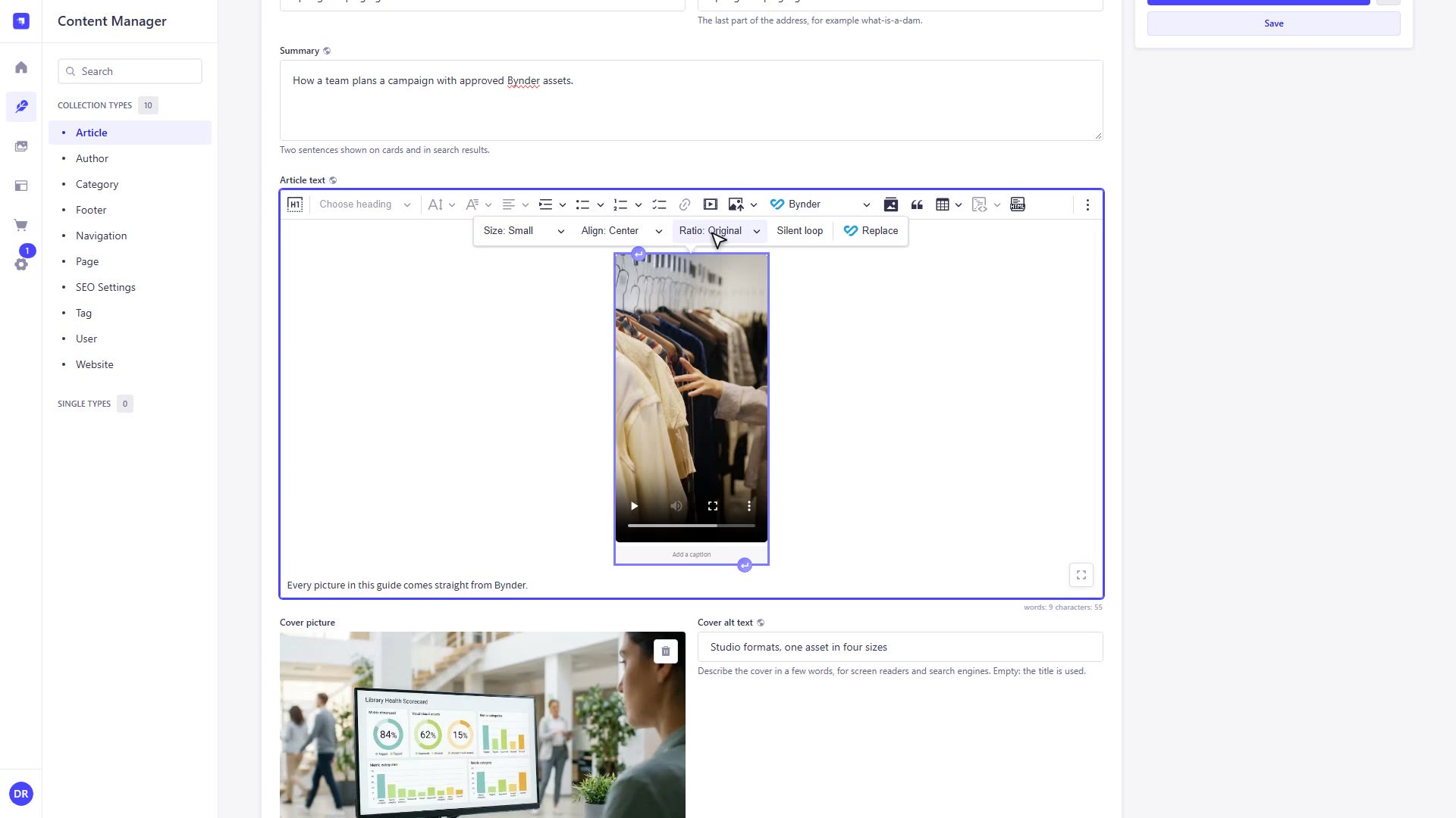 A vertical video in the editor with its settings bar